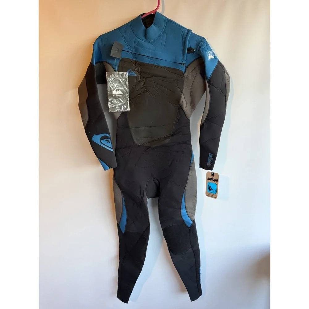 Quiksilver Wetsuit Men's 4/3 Syncro+ Chest Zip-blue-black-Medium-tall-NWT Surfer